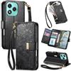 JIUNINE Cover per Honor 400 Lite, Custodia Libro PU Pelle Antiurto Portafoglio Donna, Slot per Carte, Stand Regolabile, Chiusura Magnetica, Motivo Floreale con Foglie in Rilievo, Nero