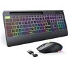 seenda Tastiera wireless 2.4G e mouse Combo con retroilluminazione arcobaleno, tastiera ricaricabile e mouse set UK layout full size con 2 in 1 USB C e USB A Dongle e Wirst Rest, nero