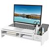 Greensen Supporto per Monitor con Cassetto Portaoggetti, Portapenne e Supporto per Telefono, Rialzo per Monitor per Casa, Ufficio L38xW20xH10cm Bianco