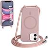 FMPCUON FNPCUON Cover Magnetica Silicone per iPhone 11 con Cordino,Compatibile con MagSafe,Custodia con Laccio Collana Tracolla Collo Sottile TPU Antiurto Protettiva Case con Corda.Rosa
