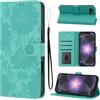 LSPCASA Custodia a libro per iPhone 17e/16e, in pelle PU, con scomparti per carte, funzione leggio, crisantemo, verde