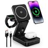 RaitWahl 3 in 1 Stazione di ricarica induttiva, caricatore wireless pieghevole per Magsafe per iPhone 17/Air/16/15/14/13/12, per serie Apple Watch, per AirPods pro/2/3/4 (adattatore incluso) (nero)