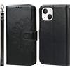 Cavor Cover Compatibile con iPhone 14 Plus con Cordino,Flip Fiori Portafoglio Custodia in Pelle,[4 Slots][Magnetica],Custodia Cover con Laccio Compatibile con iPhone 14 Plus - Nero