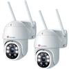 Ctronics 2K Telecamera Wi-fi Esterno con Visione Notturna a Colori, PTZ Videocamera di Sorveglianza con Pan 355° e Tilt 90°, Auto Tracking, Movimento Rilevazione, Audio Bidirezionale, IP66 (2 pcs)