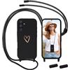 Anfire Cover per Samsung Galaxy A54 5G con Cordino, MoEvn Custodia con Regolabile Laccio Collana Morbida TPU Silicone Cover con Motivo Cuore Antiurto AntiGraffio Protettiva Case per Samsung A54 5G, Nero