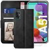 YATWIN Cover Samsung Galaxy A51 con Vetro Temperato, Flip Custodia Portafoglio in Pelle Premium Slot Caso, Interno TPU Antiurto, Supporto Stand e Chiusura Magnetica Cover per Samsung Galaxy A51 - Nero