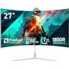 Gawfolk Monitor per PC da 27 pollici, curvo 280 Hz, 1800 R,1 m, FHD 1080p, 178 °, grandangolo, ultra sottile, HDMI、DisplayPort, compatibile con montaggio a parete 100 x 100 mm, bianco