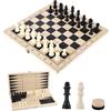 Gowkeey Scacchiera in Legno 3 in 1 Pieghevole, Scacchi Portatili, Backgammon e Dama per Bambini e Adulti, Ideale per Feste, Viaggio e Attività Familiari (29 * 29 cm)