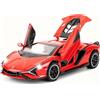 TGRCM-CZ Scala 1/32 compatibile con Lamborghini SI á n FKP37 giocattolo per auto, suono e luce Pull Back Auto in lega di zinco Casting giocattolo per bambini ragazzi ragazze regalo (rosso)
