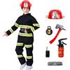 Modaworld Costume Pompiere Bambino 8 Pezzi, Vigile Del Fuoco, Bambini Pompiere Giochi Di Ruolo Costume, Regali Per Giochi Di Finzione Per Bambini Dai 3 Ai 16 Anni, Esercitazioni Antincendio
