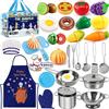 MULEVIP Set Cucina per Bambini 32 Pezzi - Accessori, Pentole e Padelle in Acciaio Inossidabile, Utensili, Grembiule - Giocattolo Educativo