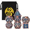 DND DADO DND Set di 7 Dadi in Metallo, Modello del Polpo, 7 pezzi di Dadi Poliedrici, Accessori per Giochi di Ruolo, Giochi di Società, D20, D12, 2 D10, D8, D6 e D4, Regali D&D con Borsa Regalo, Blu + Rame