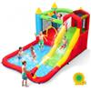 AKEYDIY Castello gonfiabile per bambini,Con Scivolo,Castello d'Acqua Set, Trampolino, Piscina e Canestro da Basket, ottimo regalo per la festa in giardino nel parco acquatico, con ventilatore