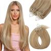Silk-co (40-60cm) Microring Extension Capelli Veri 100 Ciocche 50g #12P613 Marrone Dorato & Biondo Sbiancante Extension Capelli Umani 45cm Microring Anelli Remy Human Hair
