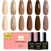YSUVIN Smalti Semipermanenti Unghie, 6 Colori Marrone Scuro Cioccolato Caramello Caffè Nudo Beige Glitter Champagne Oro Autunno Inverno Smalti Gel Soak Off UV LED, DIY Nail Art Salon, 8 ML