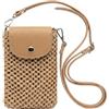 creazioni unique Borsa Portacellulare Artigianale, Made in Italy - Tracolla in Paglia Intrecciata e Vera Pelle - Cammello