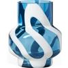 Torre & Tagus Vaso in vetro bianco a righe blu per fiori, alto 20,3 cm, fatto a mano, blu e bianco, per tavolo da pranzo, vaso blu trasparente per centrotavola come decorazione per soggiorno, grande