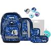 ergobag pack Set Bundle AW25/26, zaino ergonomico per la scuola flessibile 7 pezzi prima elementare UnBearwater - Blu
