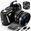 novzzovaz Fotocamera digitale con obiettivo macro e grandangolare 48MP 4K Autofocus Vlogging fotocamera per fotografia Schermo da 3.0 pollici Fotocamera compatta per principianti adolescenti con batteria