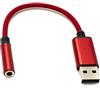 System-S Cavo audio USB 20 cm 3,5 mm jack femmina a 2.0 tipo A maschio AUX adattatore intrecciato rosso