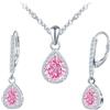 INFINIONLY Parure di gioielli da donna con pietre preziose a goccia, Collane ciondolo e Orecchini pendenti in argento 925 con zirconi rosa, Set di gioielli moda per matrimoni e quotidiano