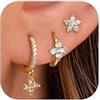 JeweBella Orecchini Donna Argento 925 Placcati Oro 14K - Set di 3 Paia Cerchio Anallergici Pendenti Con Zirconia e Farfalla - Per Cartilagine e Piercing Multipli