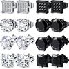 KALVICA 8 Paia Orecchini Acciaio Chirurgico per Uomo Donna Orecchino Set Tondo Nero Argento Zirconi Cubici Orecchini a Bottone Anallergico Cartilagine Piercing All'orecchio