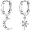 MARLION JEWELS Orecchini cerchio da donna in argento 925 con luna e stella. Set Orecchini da donna cerchio con finitura in argento sterling o oro 18 carati ideali per regalo... Gioielli (Argento placcato)