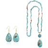 Mikovivi Vintage Set di Gioielli Turchesi per Donne, Fatto a Mano Lunga Perle Collana Turchese Ovale Orecchini a Goccia Gioielli Stile Boho per Feste Vacanze