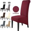 BalladHome Coprisedie Fodere per sedie XL con Schienale 4 pezzi Rimovibile Lavabile Coprisedili per sedie da pranzo Coprisedia elasticizzata per sala da pranzo, Casa, Nozze Decor (Bordeaux, 4Pezzi)-XL