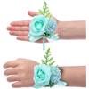 QUARKZMAN Set di Braccialetti da Polso con Fiori di Rosa e Boutonniere, Braccialetti Artificiali con Fiori da Sposa per Uomo per Cerimonia di Matrimonio Ballo Prom Azzurro Chiaro