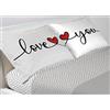 BIANCHERIAWEB Completo Lenzuola Letto in 100% Cotone Made Italy Disegno Happy GI Piazza E Mezza Love You