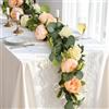Lewondr Ghirlanda di Eucalipto Artificiale con Fiori - 8 Rose 8 Peonie, 2PCS 4M Ghirlande Fiorite Finte, Rampicanti Fiori Artificiali, Senza Manutenzione per Tavolo, Sala Feste, Champagne Misto