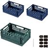 CNKHDZ 3 pezzi contenitori pieghevoli c stabili cestini pieghevoli cestini pieghevoli contenitori contenitori contenitori per la cucina (Blu + Verde, 2 pack 30×20×12 cm+1 pack 42×28×16 cm)