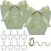 Otuuz 50 Set Scatoline Portaconfetti Matrimonio Bomboniere Comunione con Nastro Ciondolo Cuore Sacchetti Confetti Scatoline Regalo Battesimo Cresima Fidanzamento Nozze Compleanno Grazie(Verde Salvia)