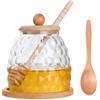 Astralong Vasetto per Miele Vetro con Coperchi Bastoncino Cucchiaio e Vassoio, 550 ml Trasparente Dosatore Miele per Cucina, Honey Pot a Bocca Larga, Contenitore in Vetro per Conservare e Sciroppo