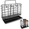 jinminamz Porta utensili da cucina，Scolaposate in acciaio inox, 3 divisori per riporre le posate Installazione senza trapano, montaggio a parete, estraibile, con vaschetta di raccolta (nero)