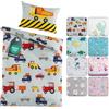BaSaTex Set di biancheria da letto per bambini per bambini | 100 x 135 cm + 40 x 60 cm | 100% microfibra di poliestere | chiusura lampo | cantiere - escavatore e auto | blu