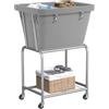 ELYKEN Cesto portabiancheria rialzato con ruote e ripiano 72L grigio