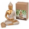 MIJOMA Statuetta decorativa Buddha, oro e bianco, stile vintage, in poliresina, altezza 14-34 cm, opzionale con portacandela - Tranquillità spirituale ed eleganza (11 x 9 x 16,5 cm)