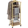 HOMCOM Servomuto 4 in 1 a Rotelle con 2 Aste per Indumenti, Vassoio Svuota Tasche e Ripiano per Scarpe, Rella Appendiabiti in Bambù per Camera da Letto e Soggiorno, 47x33.7x105.5 cm, color Legno