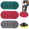 Glarks - Kit di 16 panni abrasivi per trapano, 10,2 cm, con supporto per dischi da 10,2 cm, per la pulizia di bagno e cucina, 3 diverse durezze (rosso, grigio, verde)