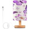 Ttgoth Lampada da comodino con farfalle viola per camera da letto, lampada da comodino a LED, lampada da lettura con porte USB e paralume in tessuto, per soggiorno, dormitorio, casa, ufficio