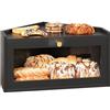 VEDECASA Contenitore per il pane ad angolo in bambù per la cucina, grande con porta in acrilico. Contenitore per il pane salvaspazio in stile vintage per pane fatto in casa, nero 40x29x20cm