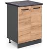 Vicco Mobiletto base cucina R-Line, Rovere dorato, 60 cm, PL Antracite, per la libera combinazione all'interno di sistemi cucina modulari