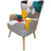 SinergiaFD Poltrona Patchwork Multicolore Imbottita - Sedia Design Moderna per Salotto, Camera da Letto e Zona Lettura, Poltroncina Elegante e Confortevole 65x68x92 cm