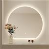 Zhoudong Specchio da Trucco Parete Mezza Luna a LED 80×90cm, Specchio Semicerchio da Bagno Intelligente 70×80cm con 3 Colori di Luce, Anti-Appannamento(Backlit,100cm/40inch)