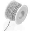 Newellsail 10mx2.8mm Cristallo del Rhinestone Chiudere la Catena Trasparente Catena di Artigli per Creazione di Gioielli Artigianali Fai da Te 1 Rotolo (Argento)