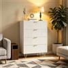 HYNHXBP Cassettiera alta con 4 cassetti, design moderno, con maniglie dorate, mobile portaoggetti bianco, per camera da letto, soggiorno, struttura stabile, facile da montare, 60 x 34 x 91 cm