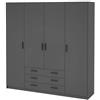 Arreditaly Armadio Con 4 Ante E 3 Cassetti Armadietto Multiuso Con Barra Appendiabiti E 8 Ripiani Di Cui 6 Regolabili Design Moderno Extra Capiente Camera da Letto 195,5 x 49,6 x 200,4 Cm (Grigio Scuro)
